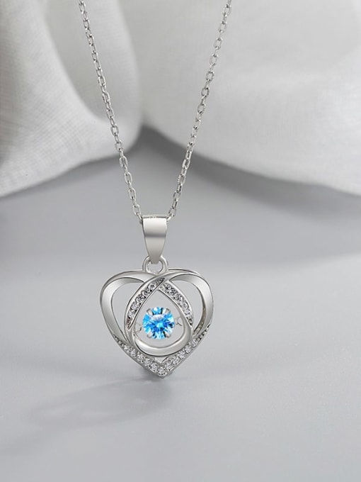 White gold [sea blue ] 925 Sterling Silver Cubic Zirconia Heart Minimalist Necklace